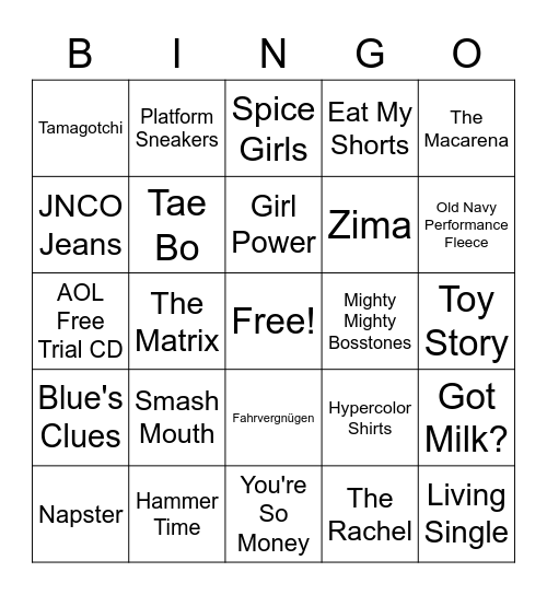 90s Bingo Card