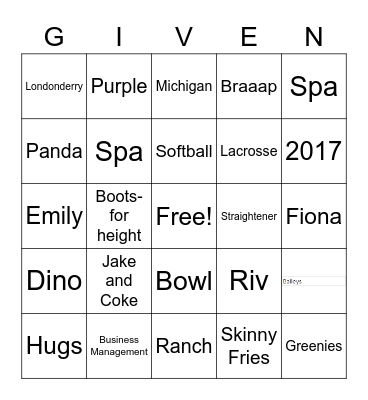 Given it a Shot Bingo Card