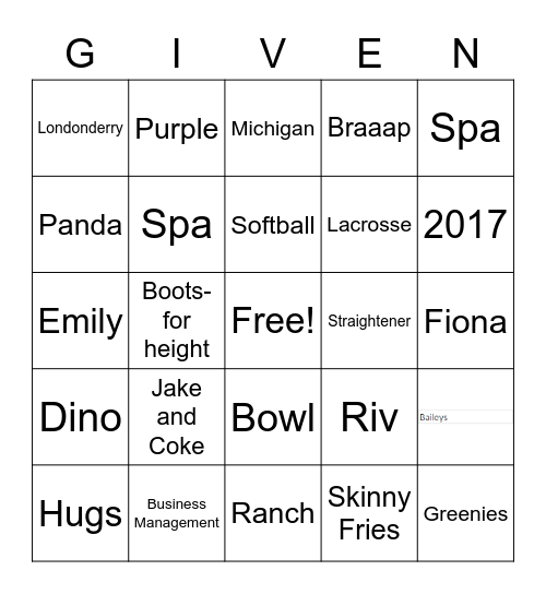 Given it a Shot Bingo Card