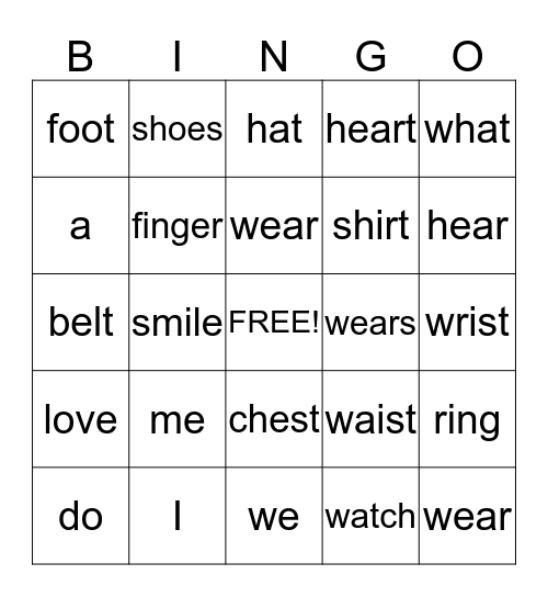 What Do I Wear? Bingo Card