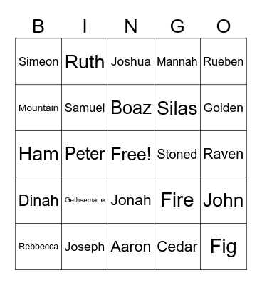 Bible Bingo Intermediate Bingo Card