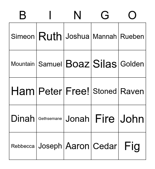 Bible Bingo Intermediate Bingo Card