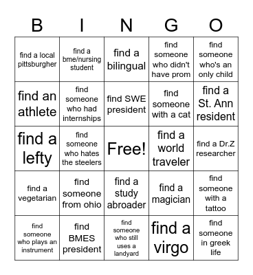 SWE + BMES Bingo Card