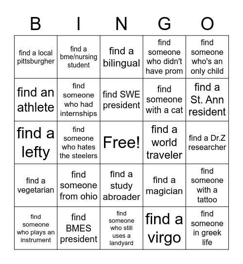 SWE + BMES Bingo Card