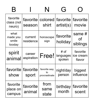 Untitled Bingo Card