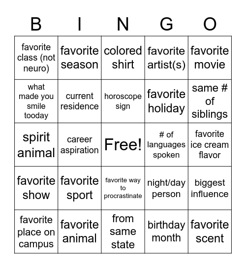Untitled Bingo Card