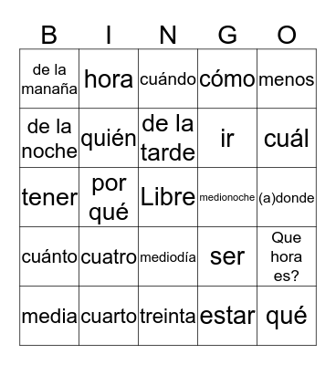 Spanish Bingo Card