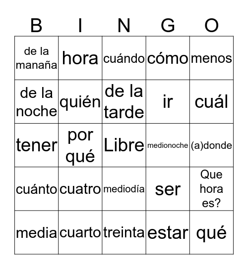 Spanish Bingo Card