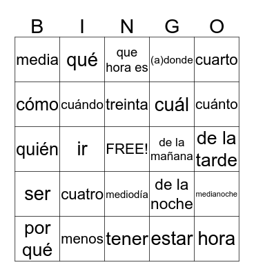 spanish bingo Card
