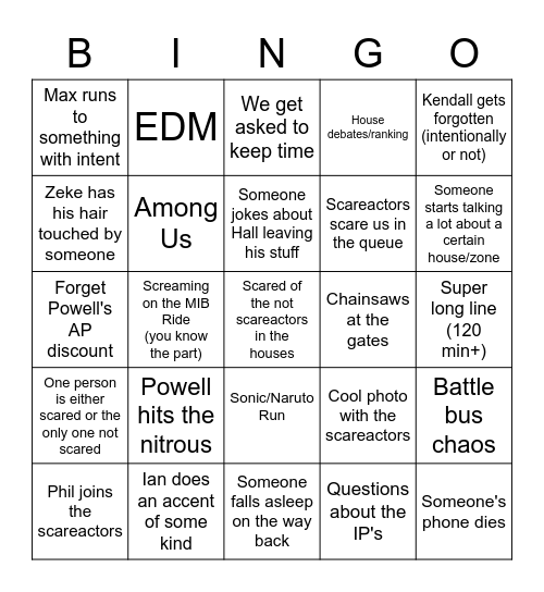 HHN Bingo Card