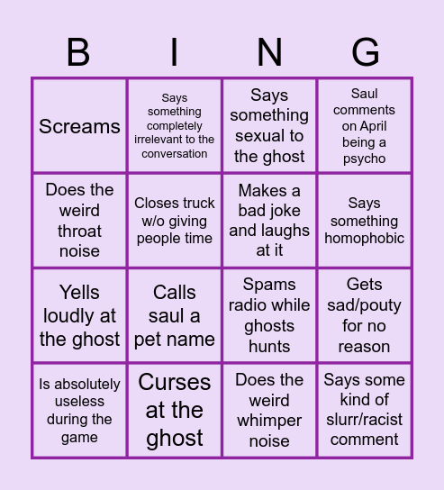April Phasmo Bingo 2.0 Bingo Card