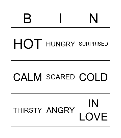 FEELINGS BINGO! Bingo Card