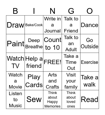 Coping Skills Bingo Card