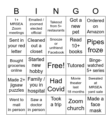 Pandemic Bingo Card