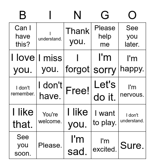 Let's Speak! Bingo Card