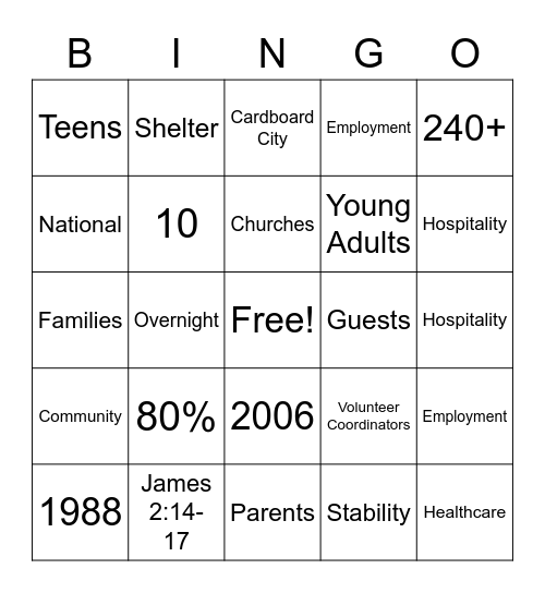 Family Promise Bintgo Bingo Card