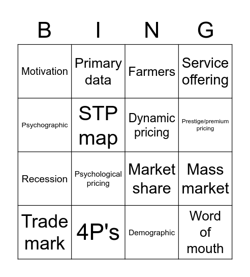 Marketing Bingo Card