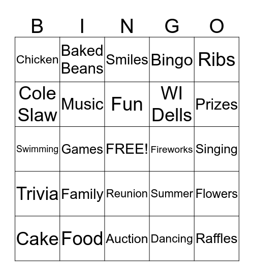 Reunion Bingo Card