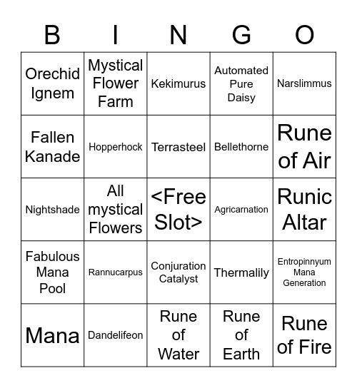 Botania Bingo Card