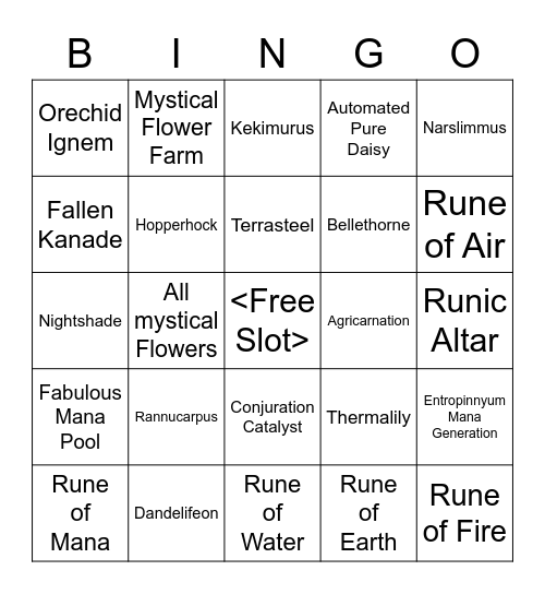 Botania Bingo Card