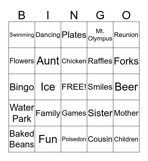 Reunion Bingo Card