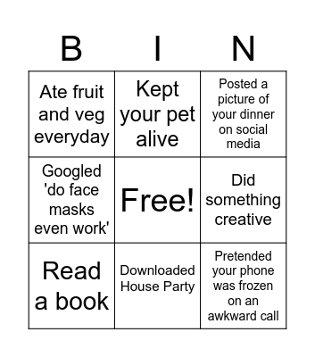 Lockdown Bingo Card