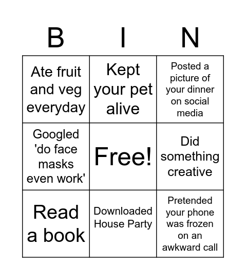 Lockdown Bingo Card