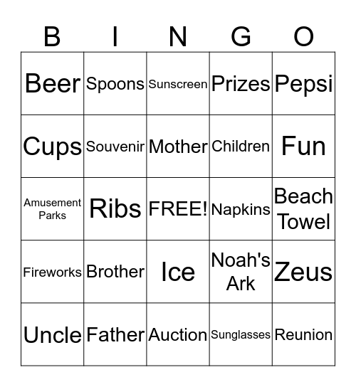 Reunion Bingo Card