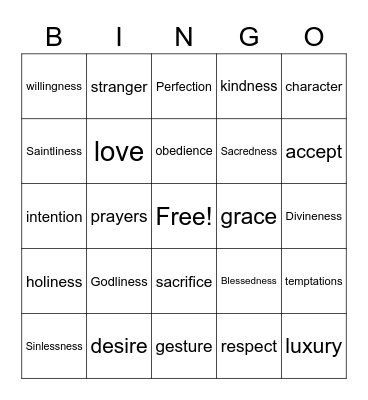 HOLINESS Bingo Card