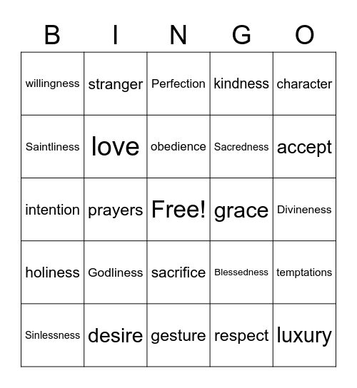 HOLINESS Bingo Card