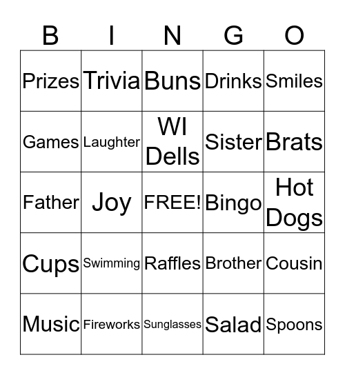 Reunion Bingo Card