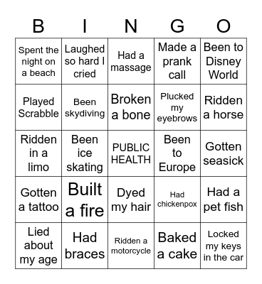 NEVER HAVE I EVER... Bingo Card