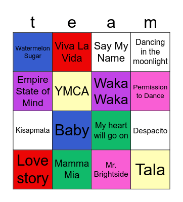 GROUP 1 MUSICAL BINGO Card