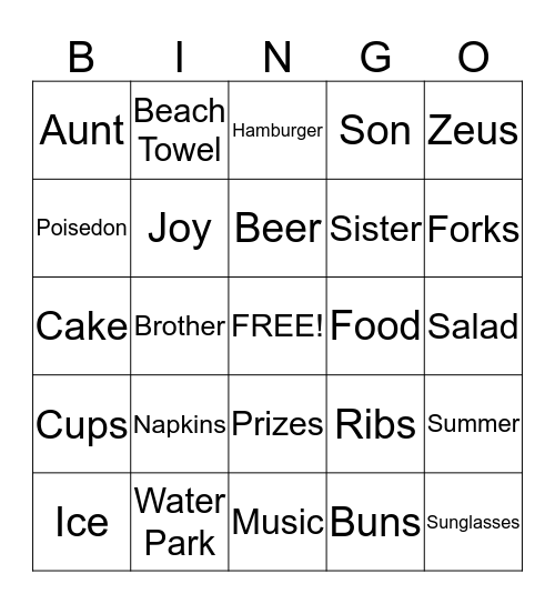 Reunion Bingo Card