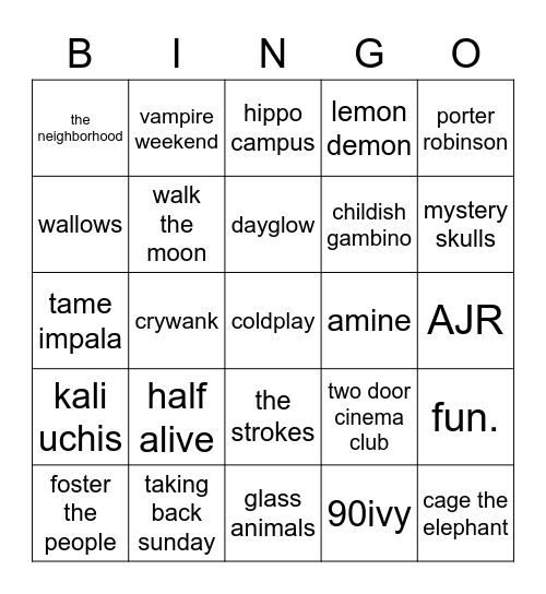 music taste comparison Bingo Card
