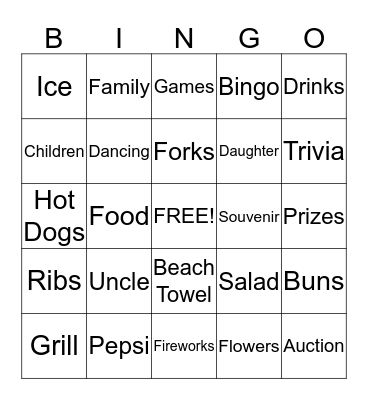 Reunion Bingo Card