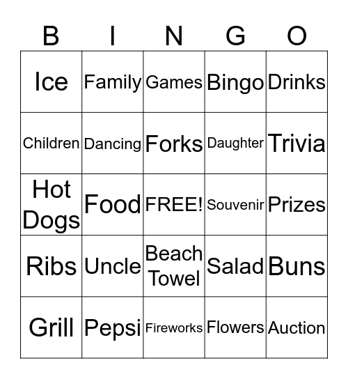Reunion Bingo Card