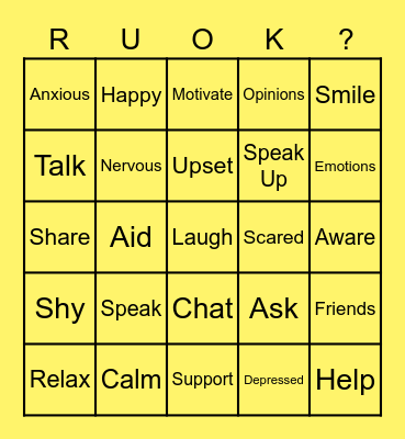 R U OK Day Bingo! Bingo Card