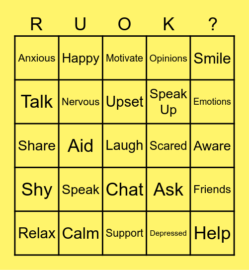 R U OK Day Bingo! Bingo Card