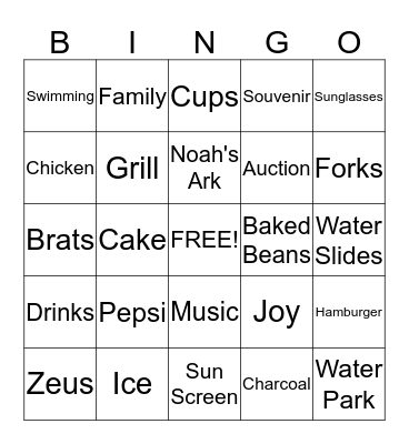 Reunion Bingo Card