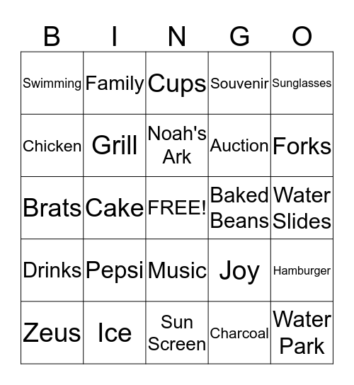 Reunion Bingo Card