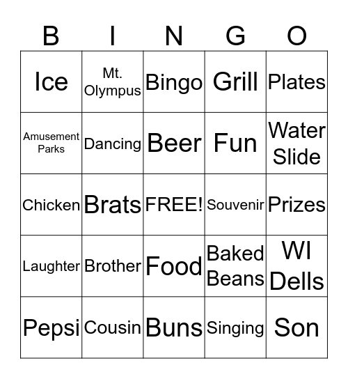 Reunion Bingo Card