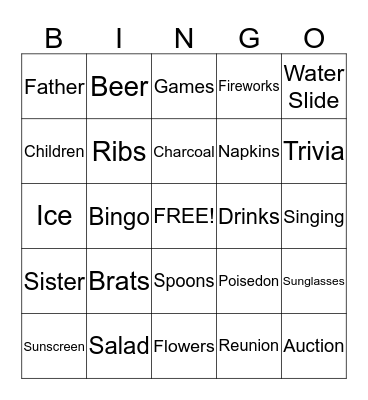 Reunion Bingo Card