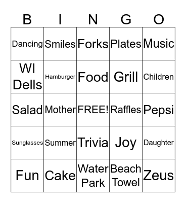 Reunion Bingo Card