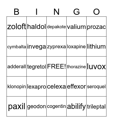 Medication Education Bingo Card