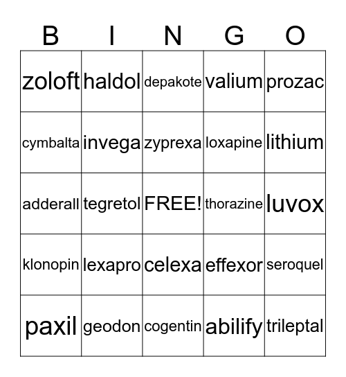 Medication Education Bingo Card