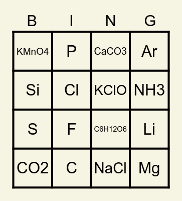 Chemistry Bingo Card