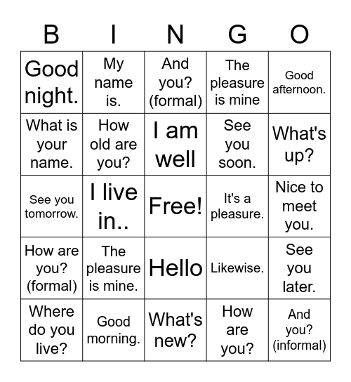 Los Saludos y Las Despedidas Bingo Card