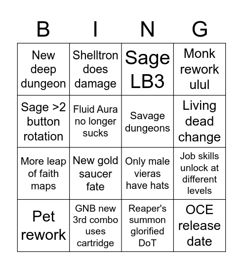 Endwalker Bingo Card