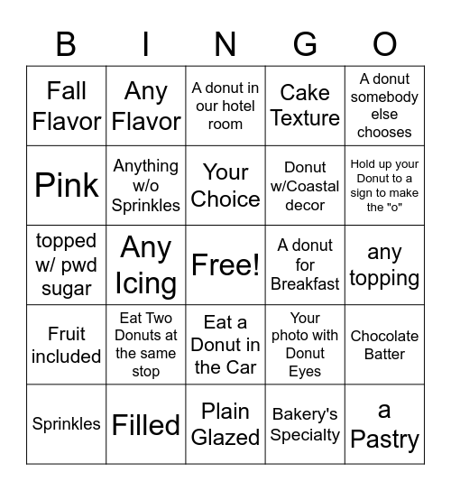 Bakery Bingo Card